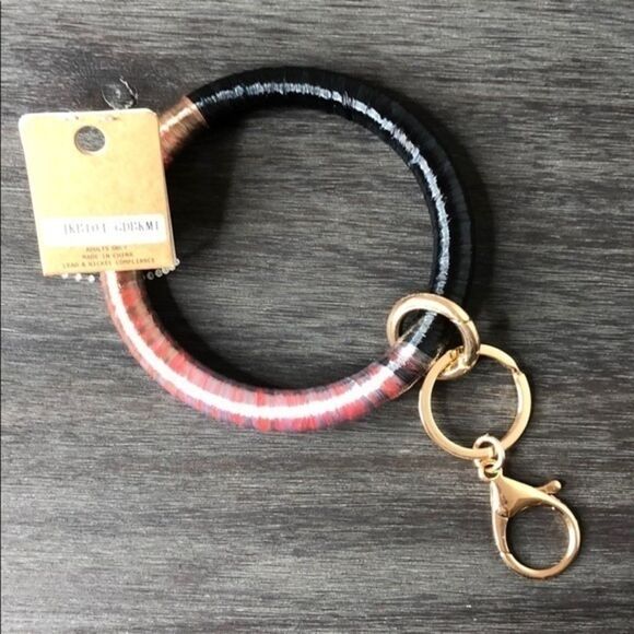 Pink and Black Bangle Key Chain Bracelet - Picture 1 of 4